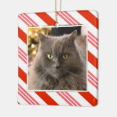 Your Pet Photo Strawberry Candy Cane Striped セラミックオーナメント (左)