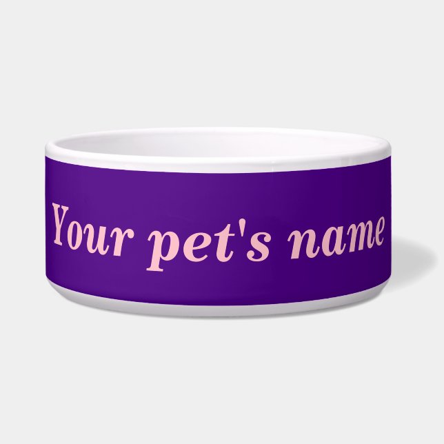 Your Pet’s Name With Purple Background on Pet Bowl ボウル (正面)