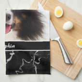 Your Pet's Photo フェイク On Black Marble & Name キッチンタオル (四つ折り)