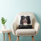 Your Pet's Photo フェイク On Black Marble & Name クッション (椅子)