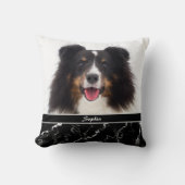 Your Pet's Photo フェイク On Black Marble & Name クッション (正面)