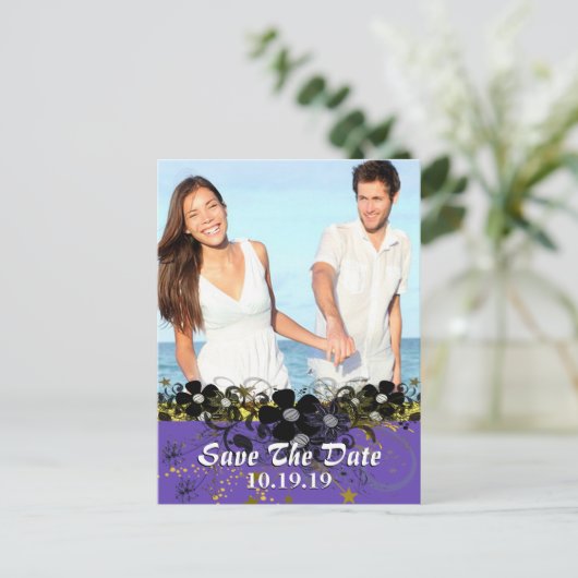 YOUR Photoで日付を保存する – 黄色と薄紫 案内ポストカード (スタンド正面)