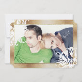 Your Photo金ゴールド赤面コーラルピンクフローラ結婚ズ 招待状