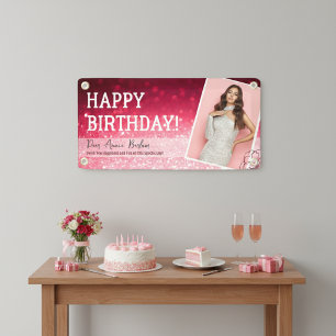 「Your Photo」ピンクグラム誕生日バナー 横断幕