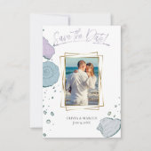 Your Photo モダン Seashells薄紫ダスティブルー 招待状 (正面)