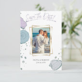 Your Photo モダン Seashells薄紫ダスティブルー 招待状 (スタンド正面)