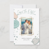 Your Photo モダン Seashells Coral andティール（緑がかった色） 招待状 (正面)