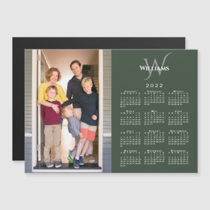 Your Photo 2022 Calendar Monogram Name on Green