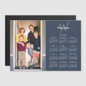 Your Photo 2023 Calendar Monogram Name Navy Magnet (正面/裏面)