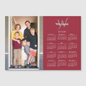 Your Photo 2026 Calendar Monogram Name Red Magnet (正面)