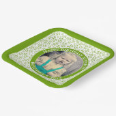 Your Photo 55 Random Number Pattern Green/White  ペーパープレート (傾斜あり)