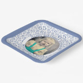 Your Photo 65 Random Number Pattern Blue/White ペーパープレート (傾斜あり)