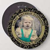 Your Photo: 90th Number Pattern Black & Gold 缶バッジ (正面&裏面)