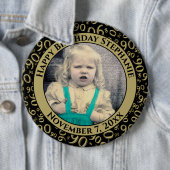 Your Photo: 90th Number Pattern Black & Gold 缶バッジ (インサイチュ)