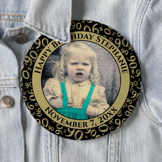 Your Photo:  90th Number Pattern Black & Gold 缶バッジ (インサイチュ)