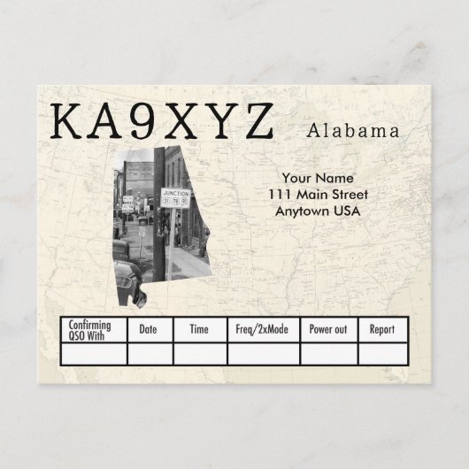 Your Photo Alabamaシェイプ切り出しカスタムQSL ポストカード (正面)