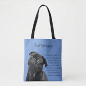 Your Photo and words Black Pug Puppy with Poem トートバッグ (正面)