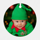 Your Photo Christmas with Name and Year メタルオーナメント (正面)