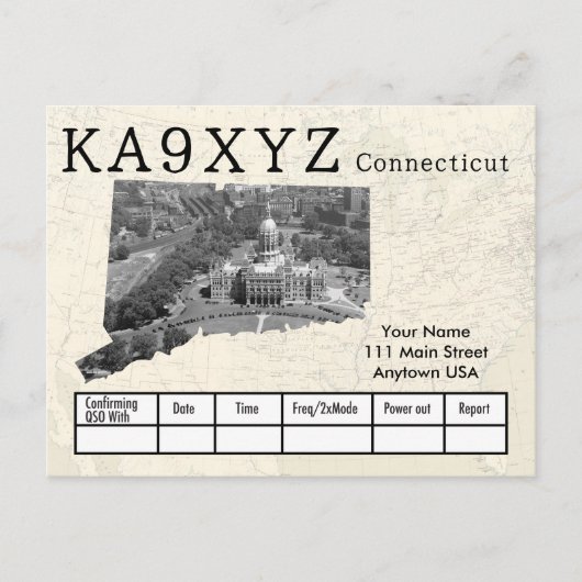 Your Photo Connecticutシェイプ切り出しカスタムQSL ポストカード (正面)