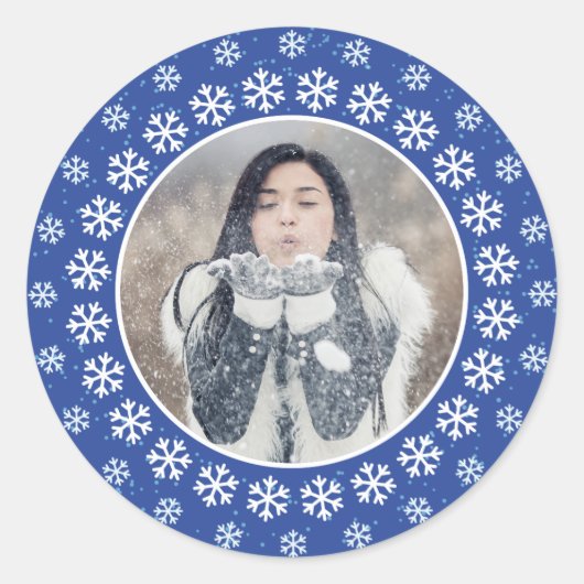 YOUR PHOTO in a Snowflake Frameスタンプ ラウンドシール (正面)