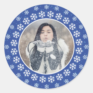 YOUR PHOTO in a Snowflake Frameスタンプ ラウンドシール