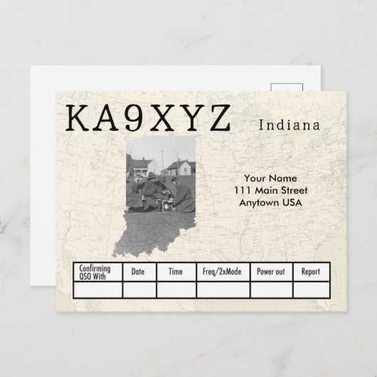 Your Photo Indiana Shapes切り出しカスタムQSL ポストカード (正面/裏面)