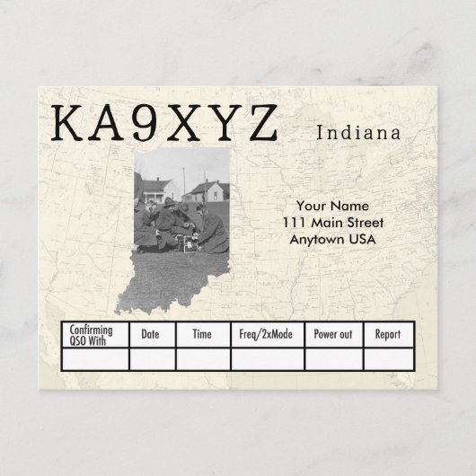 Your Photo Indiana Shapes切り出しカスタムQSL ポストカード (正面)