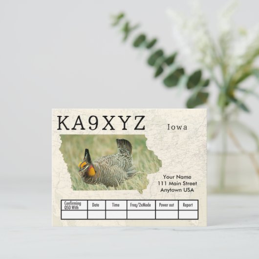 Your Photo Iowa字型切り出しカスタムQSLはがき ポストカード (スタンド正面)