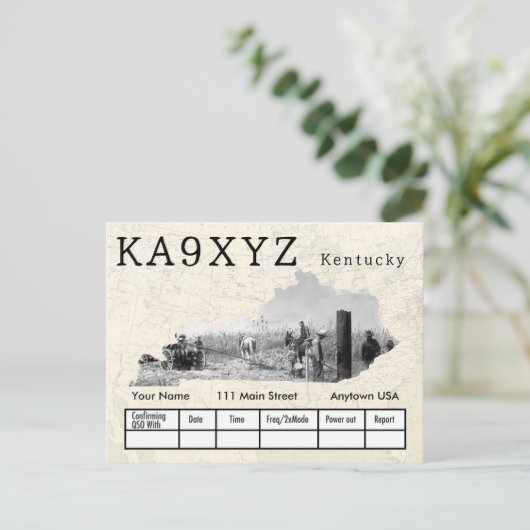 Your Photo Kentuckyの形をした切り出しカスタムQSL ポストカード (スタンド正面)