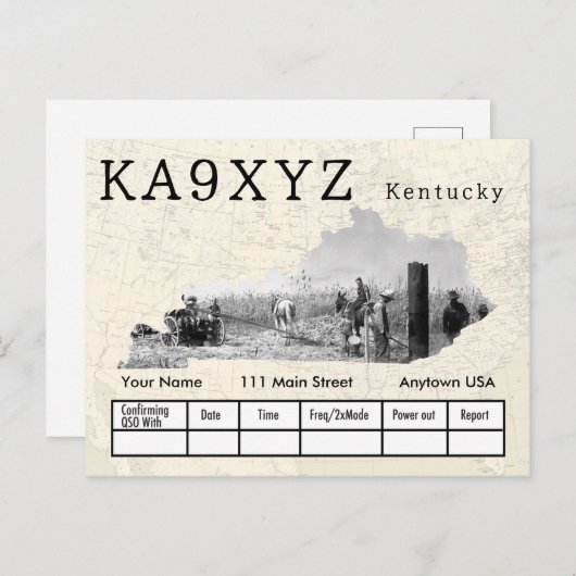 Your Photo Kentuckyの形をした切り出しカスタムQSL ポストカード (正面/裏面)