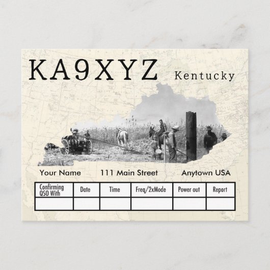 Your Photo Kentuckyの形をした切り出しカスタムQSL ポストカード (正面)