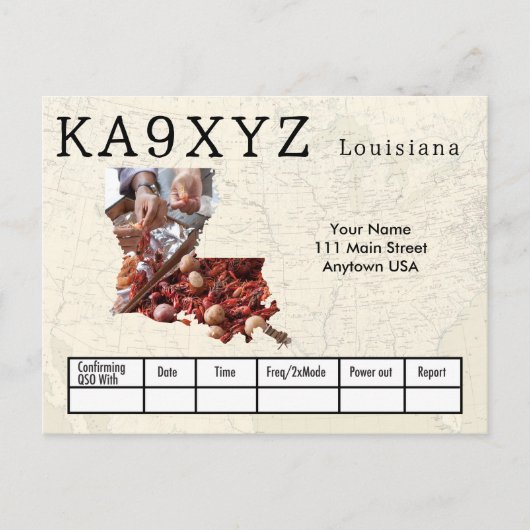 Your Photo Louisiana Shapes切り出しカスタムQSL ポストカード (正面)