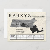 Your Photo Massachusettsシェイプ切り出しカスタムQSL ポストカード (正面/裏面)