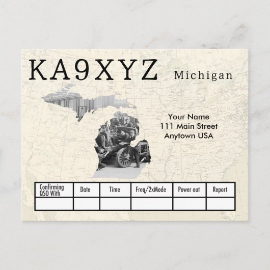 Your Photo Michigan Shapes切り出しカスタムQSL ポストカード (正面)