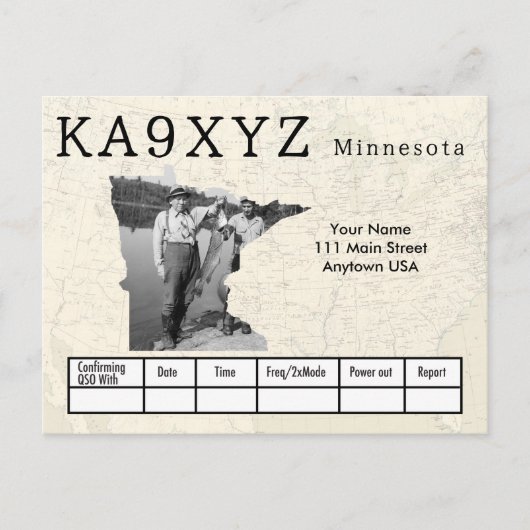 Your Photo Minnesotaの形をした切り出しカスタムQSL ポストカード (正面)