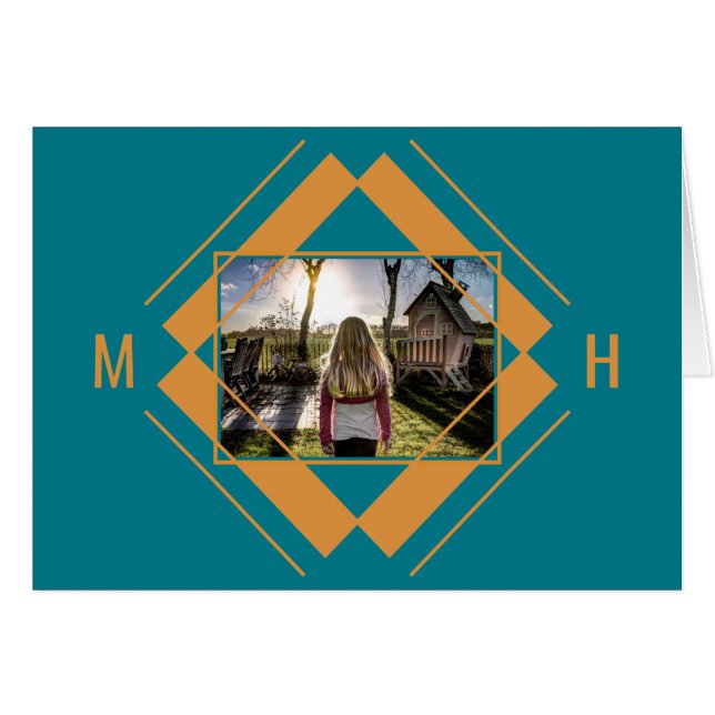 YOUR Photo & Monogram Geometric Greeting Card (正面横)