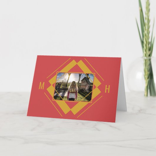 YOUR Photo & Monogram Geometric Greeting Card ノートカード (正面)