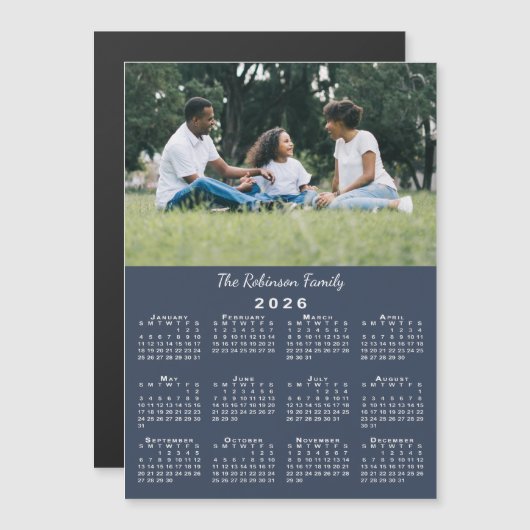 Your Photo Name Custom Blue 2026 Calendar Magnet (正面/裏面)