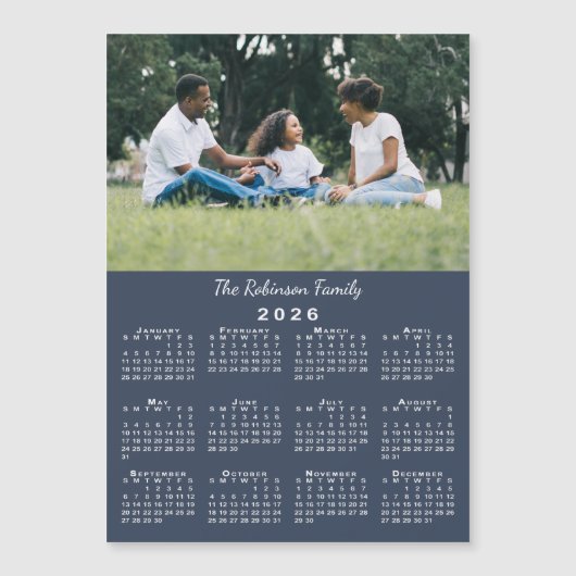 Your Photo Name Custom Blue 2026 Calendar Magnet (正面)