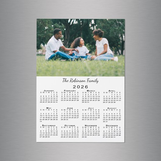 Your Photo Name Customizable 2026 Calendar Magnet