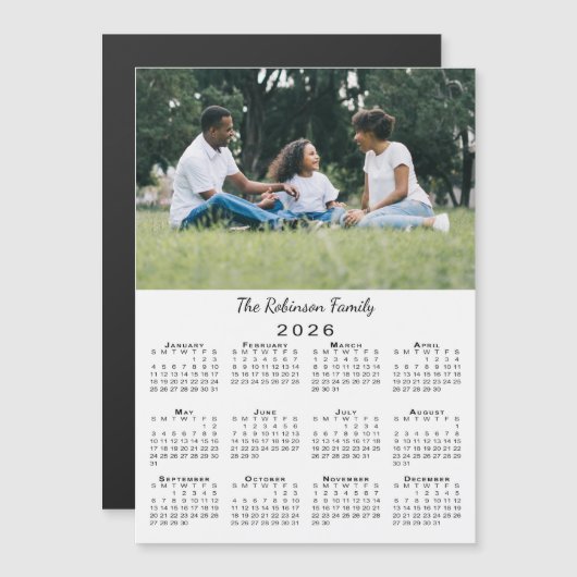 Your Photo Name Customizable 2026 Calendar Magnet (正面/裏面)