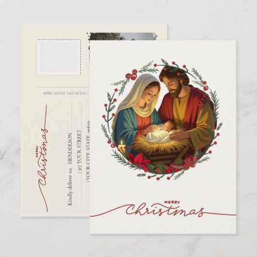 Your Photo Nativity Scene Baby Jesus in the Manger シーズンポストカード (正面/裏面)
