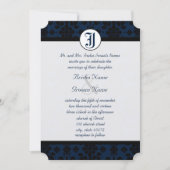 Your Photo Navy & Black Damask Wedding 招待状 (正面)