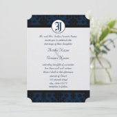 Your Photo Navy & Black Damask Wedding 招待状 (スタンド正面)