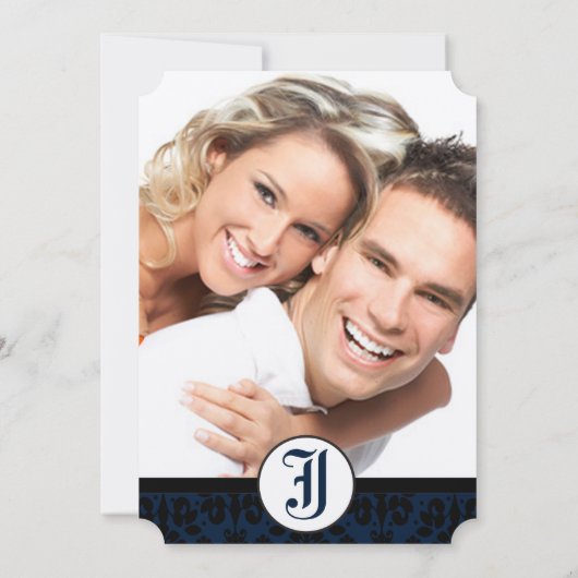 Your Photo Navy & Black Damask Wedding 招待状 (裏面)