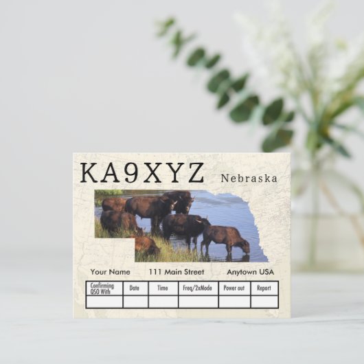 Your Photo Nebraskaの形をした切り出しカスタムQSL ポストカード (スタンド正面)