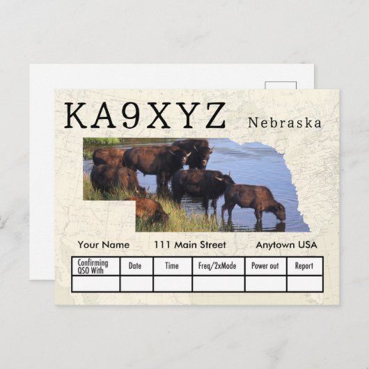 Your Photo Nebraskaの形をした切り出しカスタムQSL ポストカード (正面/裏面)