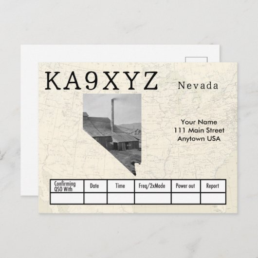 Your Photo Nevadaシェイプ切り出しカスタムQSL ポストカード (正面/裏面)