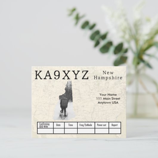 Your Photo New Hampshireシェイプ切り出しカスタムQSL ポストカード (スタンド正面)