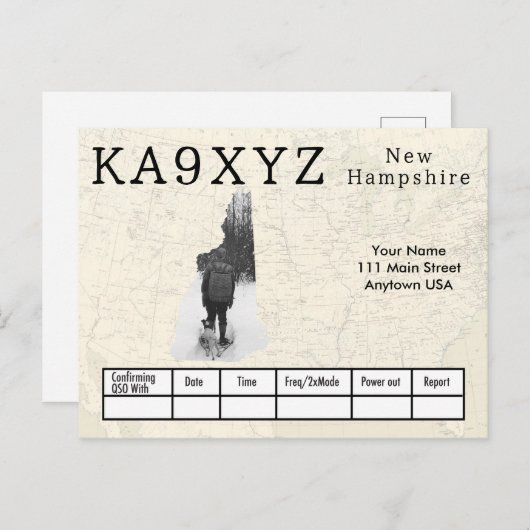 Your Photo New Hampshireシェイプ切り出しカスタムQSL ポストカード (正面/裏面)